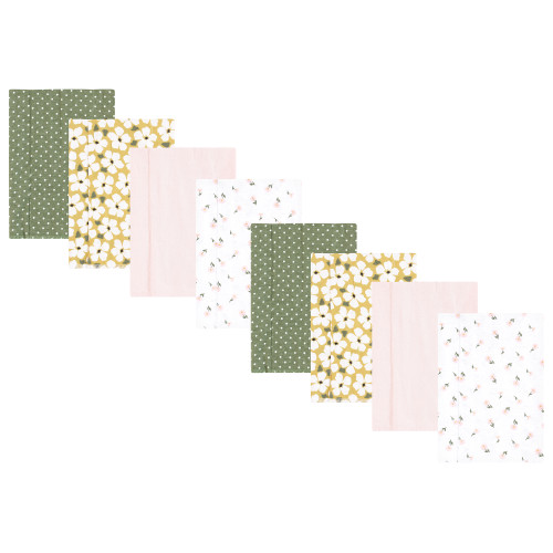 Hudson Baby Cotton Poly Flannel Burp Cloths Multipack, Sage Floral 8-Pack