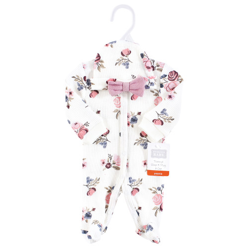 Hudson Baby Thermal Preemie Sleep and Play and Cap, Dusty Rose Floral