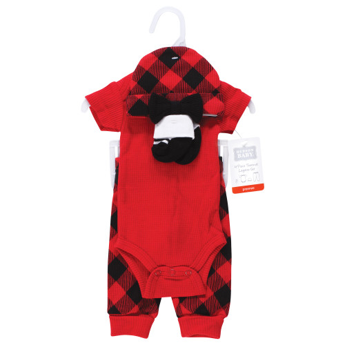 Hudson Baby Thermal Preemie Layette Set 4pc, Girl Buffalo Plaid Short Sleeve 1