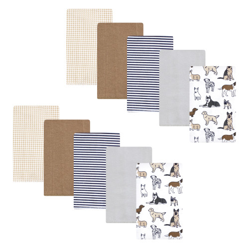 Hudson Baby Cotton Flannel Burp Cloths, Handsome Dogs 10 Pack