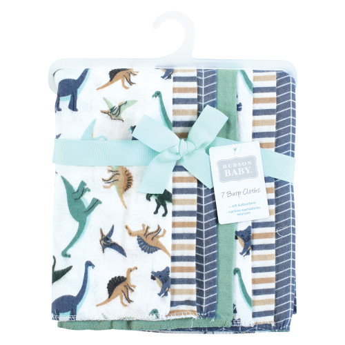 Hudson Baby Cotton Flannel Burp Cloths, Dino Friends 7 Pack