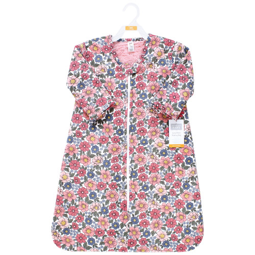 Hudson Baby Long Sleeve Plush Faux Fur Sleeping Bag, Wearable Blanket, Pink Blue Pretty Floral