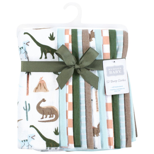 Hudson Baby Cotton Flannel Burp Cloths Bundle, Retro Dinosaur
