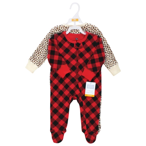 Hudson Baby Thermal Zipper Sleep and Play 2pk, Buffalo Plaid Leopard