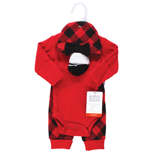 Hudson Baby Thermal Preemie Layette Set 4pc, Girl Buffalo Plaid Long Sleeve