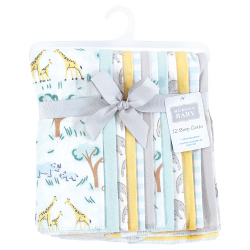 Hudson Baby Cotton Flannel Burp Cloths Bundle, Safari Friends