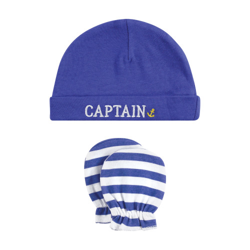 Hudson Baby Cotton Cap and Scratch Mitten Set, Captain