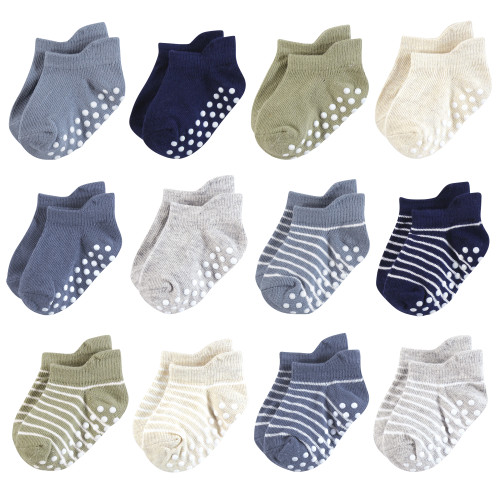 Hudson Baby Non-Skid No-Show Socks, Boy Asst Stripes