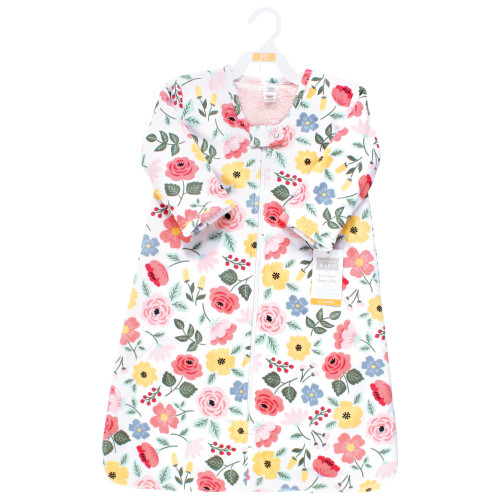 Hudson Baby Long Sleeve Plush Faux Fur Sleeping Bag, Wearable Blanket, Modern Botanical