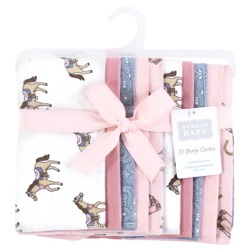 Hudson Baby Cotton Flannel Burp Cloths, Cowgirl 10 Pack