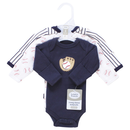 Luvable Friends Preemie Long Sleeve Bodysuits 3pk - Baseball, Baseball