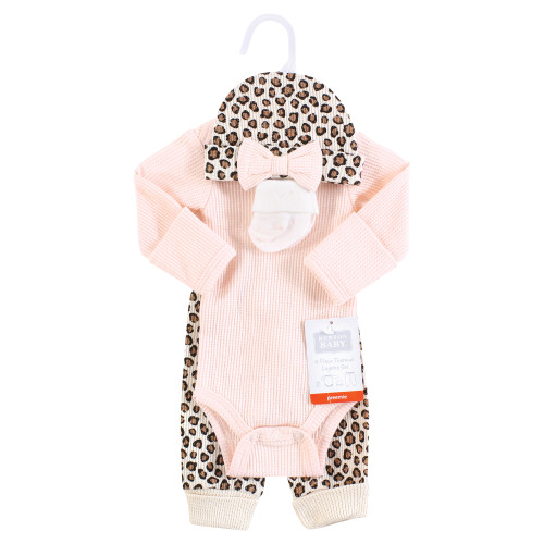 Hudson Baby Thermal Preemie Layette Set 4pc, Leopard Long Sleeve