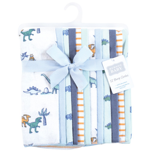 Hudson Baby Cotton Flannel Burp Cloths Bundle, Pastel Dino