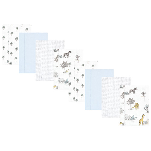 Hudson Baby Cotton Poly Flannel Burp Cloths Multipack, Boy Safari World 8-Pack