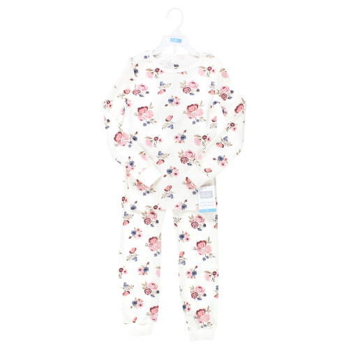 Hudson Baby Thermal Long Underwear 2pc Set, Dusty Rose Floral