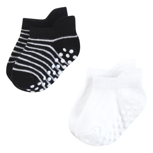 Hudson Baby Non-Skid No-Show Socks, Black Gray Stripes