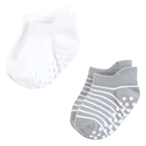 Hudson Baby Non-Skid No-Show Socks, Black Gray Stripes