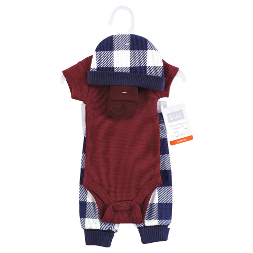 Hudson Baby Thermal Preemie Layette Set 4pc, Navy Plaid Short Sleeve