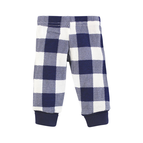 Hudson Baby Thermal Preemie Layette Set 4pc, Navy Plaid Short Sleeve