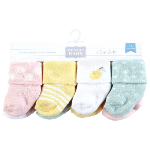 Hudson Baby Cotton Rich Newborn and Terry Socks, Lemon Daisy