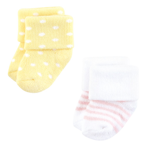 Hudson Baby Cotton Rich Newborn and Terry Socks, Lemon Daisy