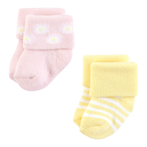 Hudson Baby Cotton Rich Newborn and Terry Socks, Lemon Daisy