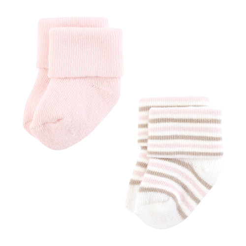 Hudson Baby Cotton Rich Newborn and Terry Socks, Soft Pink Dot Stripe