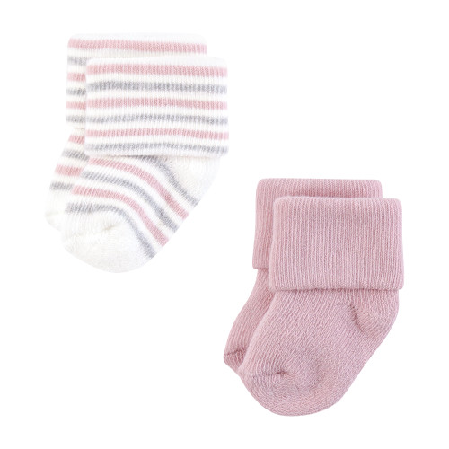 Hudson Baby Cotton Rich Newborn and Terry Socks, Soft Pink Dot Stripe