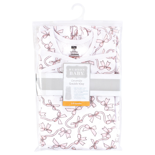 Hudson Baby Convertible Swaddle Sleep Sack, Pink Bows