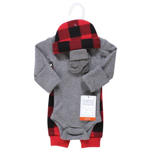 Hudson Baby Thermal Preemie Layette Set 4pc, Buffalo Plaid Long Sleeve