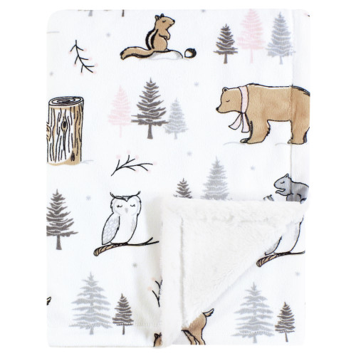 Hudson Baby Plush Blanket with Furry Binding and Back, Winter Forest