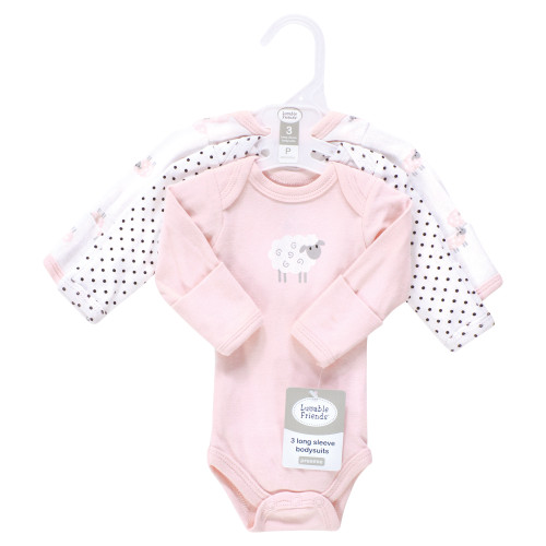 Luvable Friends Preemie Long Sleeve Bodysuits 3pk - Pink Sheep, Pink Sheep