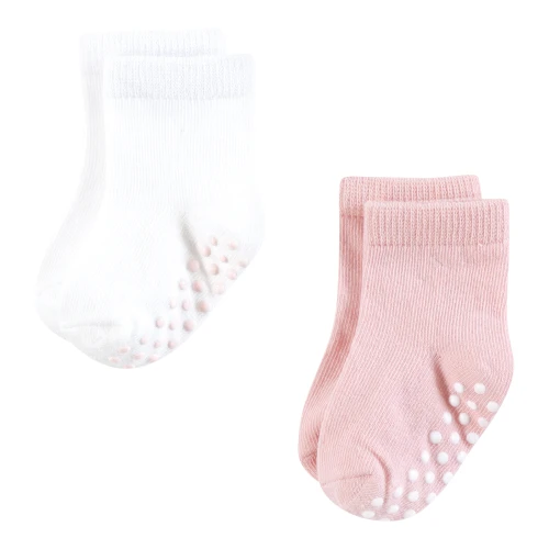 Hudson Baby Cotton Rich Newborn and Terry Socks, Pink Gray Basic