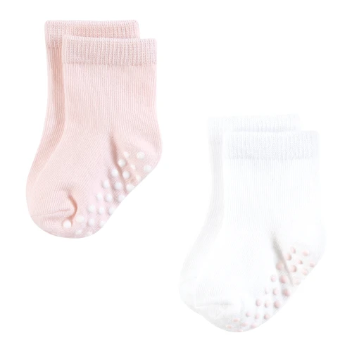 Hudson Baby Cotton Rich Newborn and Terry Socks, Pink Gray Basic