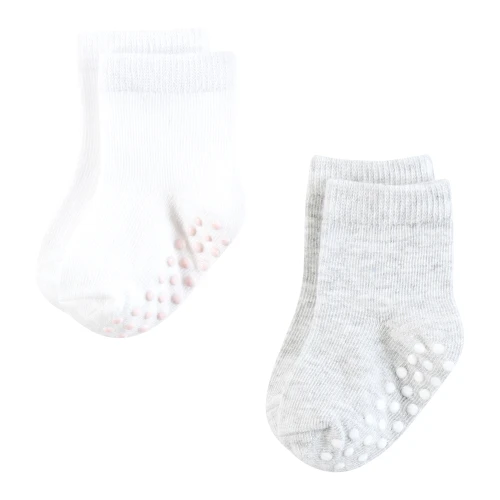 Hudson Baby Cotton Rich Newborn and Terry Socks, Pink Gray Basic