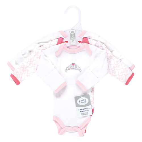 Luvable Friends Preemie Long Sleeve Bodysuits 3pk - Tiara, Tiara