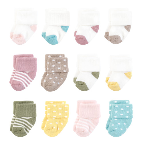 Hudson Baby Cotton Rich Newborn and Terry Socks, Girl Confetti Colors