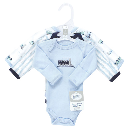 Luvable Friends Preemie Long Sleeve Bodysuits 3pk - Train, Train