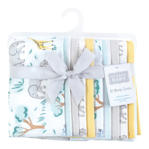 Hudson Baby Cotton Flannel Burp Cloths, Safari Friends 10 Pack
