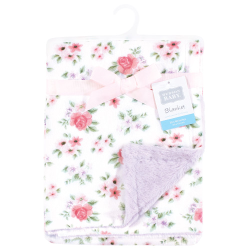 Hudson Baby Plush Blanket with Furry Binding and Back, Vintage Floral