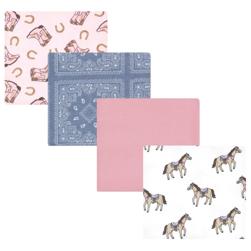 Hudson Baby Cotton Poly Flannel Receiving Blankets, Cowgirl