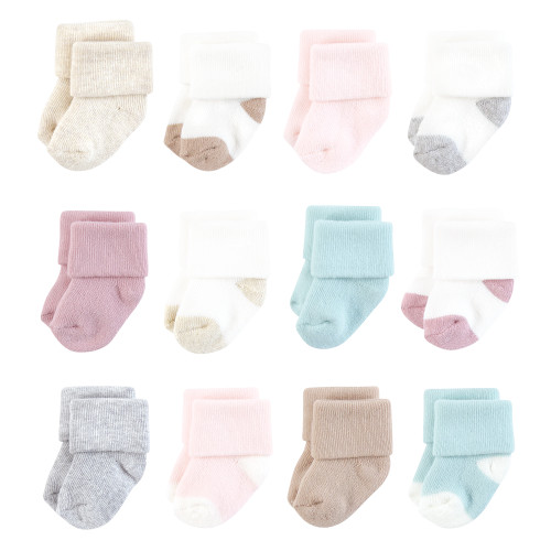 Hudson Baby Cotton Rich Newborn and Terry Socks, Girl Soft Asst Colors