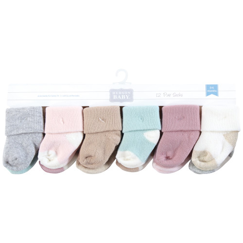 Hudson Baby Cotton Rich Newborn and Terry Socks, Girl Soft Asst Colors