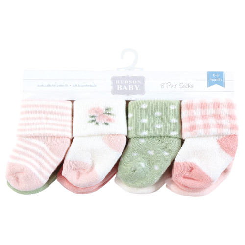 Hudson Baby Cotton Rich Newborn and Terry Socks, Pink Sage Rose