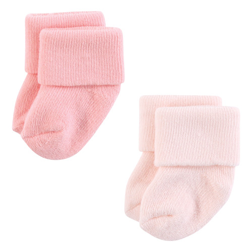 Hudson Baby Cotton Rich Newborn and Terry Socks, Pink Sage Rose