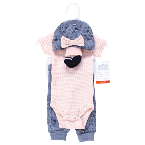 Hudson Baby Thermal Preemie Layette Set 4pc, Navy Toile Short Sleeve