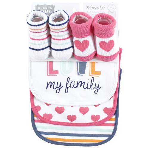 Hudson Baby Cotton Bib and Sock Set, Love Family