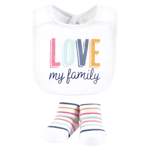 Hudson Baby Cotton Bib and Sock Set, Love Family