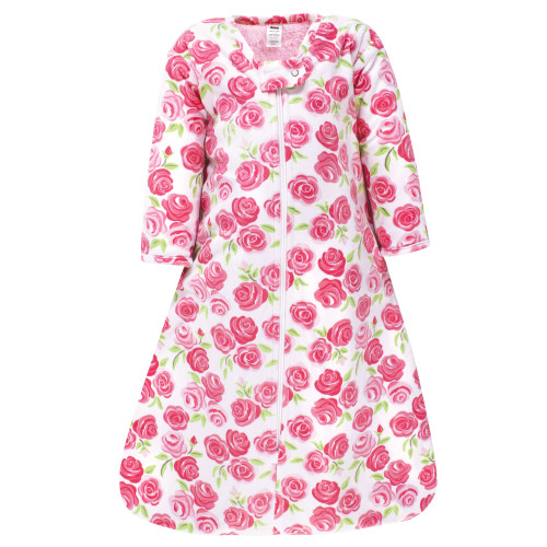 Hudson Baby Long Sleeve Plush Faux Fur Sleeping Bag, Wearable Blanket, Pink Roses