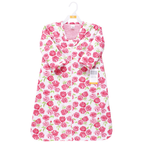Hudson Baby Long Sleeve Plush Faux Fur Sleeping Bag, Wearable Blanket, Pink Roses